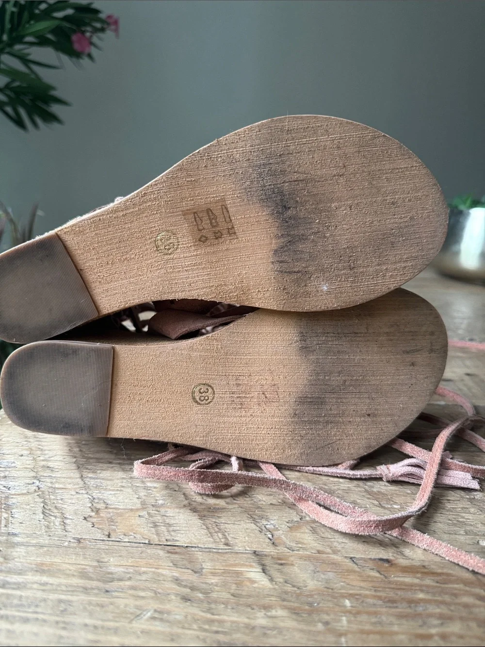 Free People Peach Lace-Up Gladiator Wedge Sandals